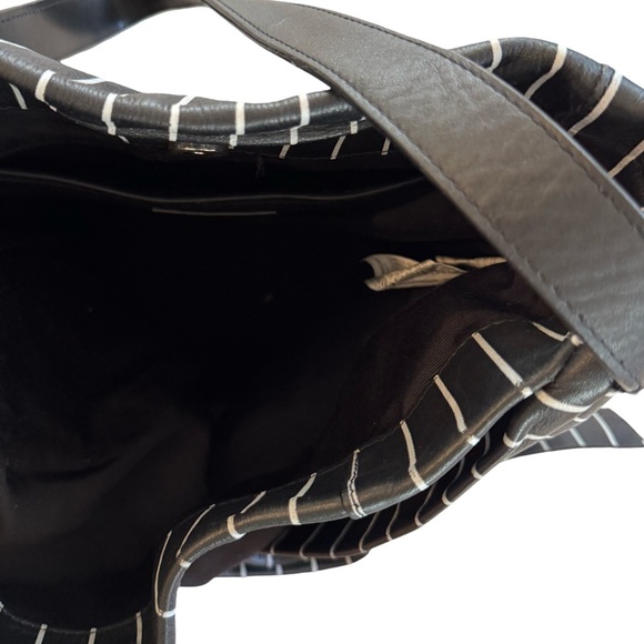 Slouchy Black and White Striped Shoulder Bag - Picture 4 of 6
